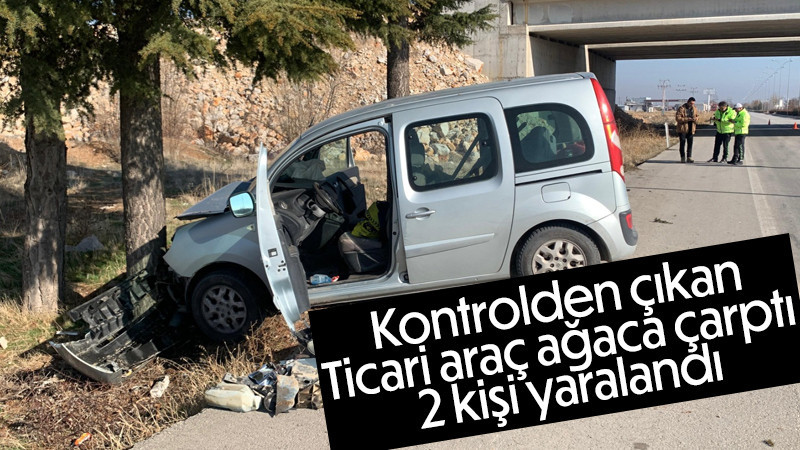 Kontrolden çıkan hafif ticari araç ağaca çarptı: 2 yaralı