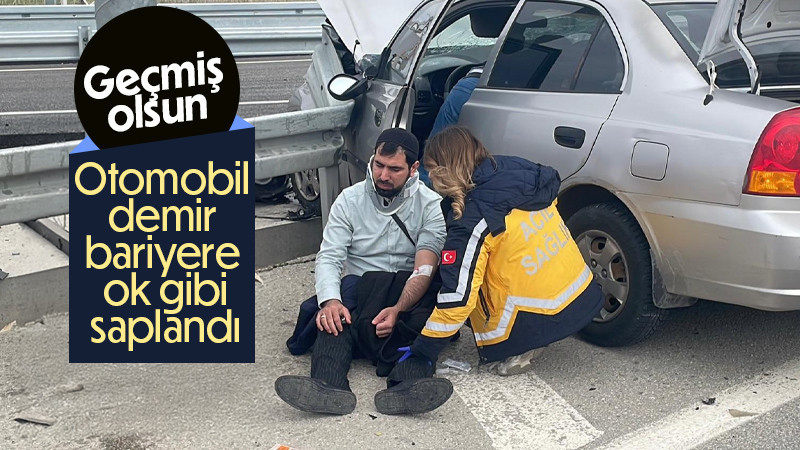Otomobil demir bariyere ok gibi saplandı: Karı koca ölümden döndü