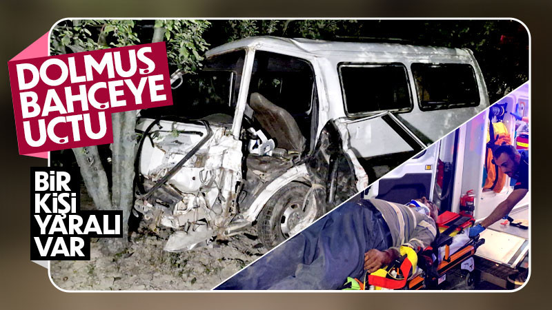 Karaman’da minibüs bahçeye uçtu: 1 yaralı